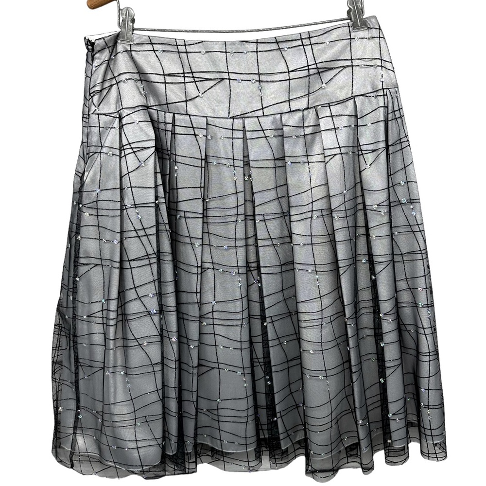 ADRIANNA PAPELL Evening Essential Skirt 12 Side Zip Black Embellished tulle VTG - Picture 3 of 13